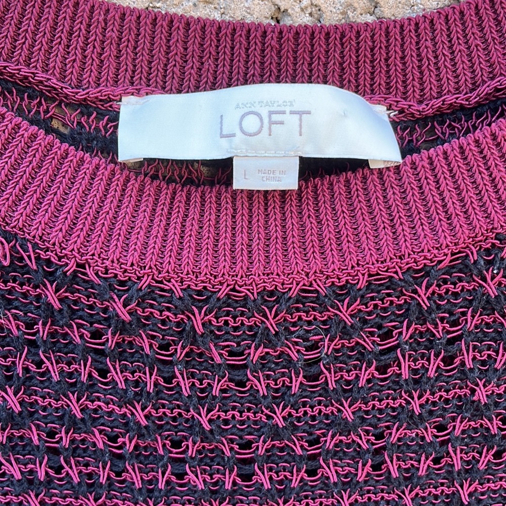 LOFT Open Stitch Pullover Sweater Dark Red & Black
